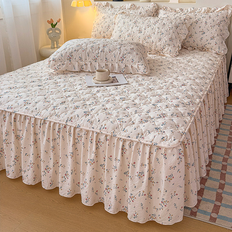 加厚夹棉床裙三件套全棉纯棉韩版公主风单件床单荷叶花边床罩床套