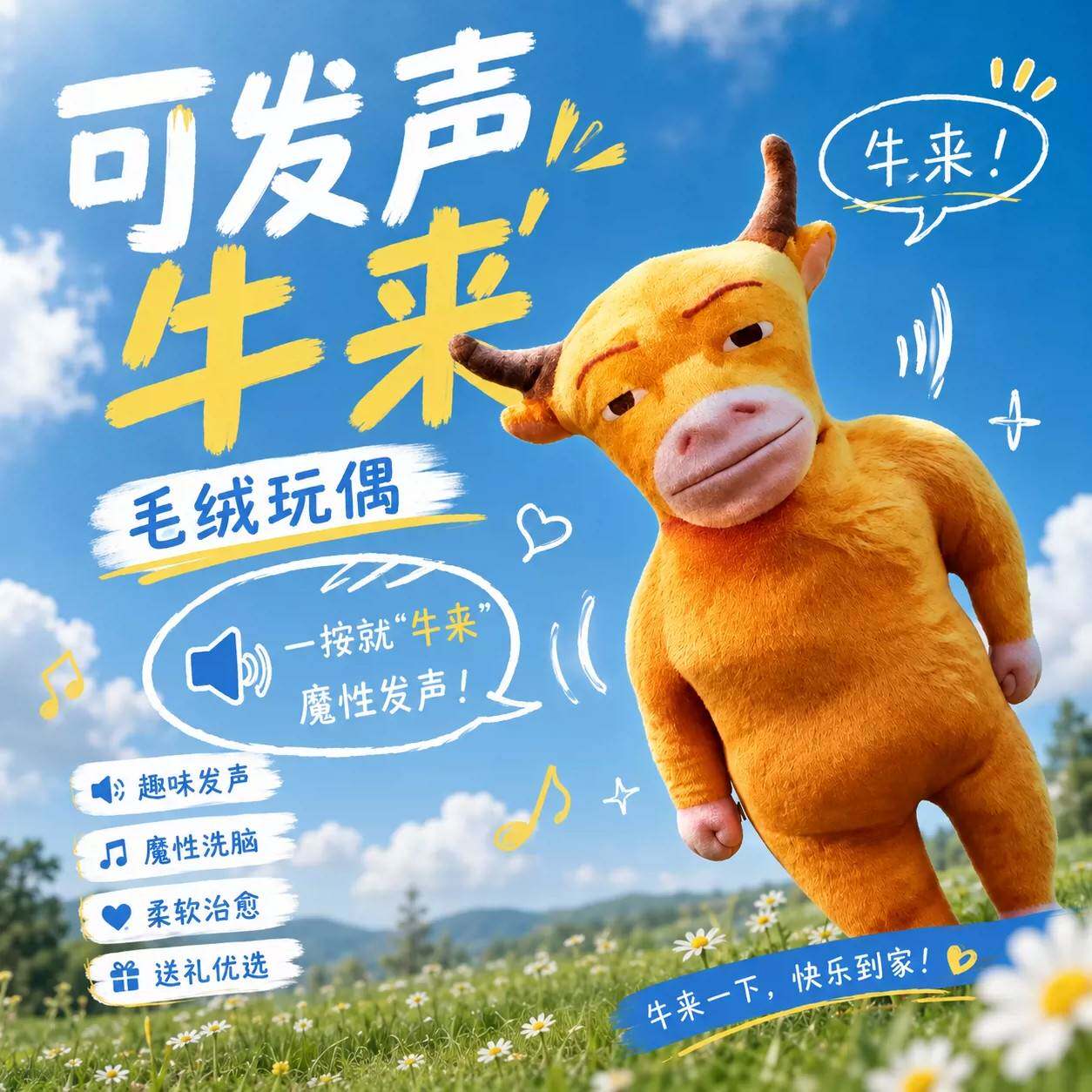 录音发声牛来玩偶抽象电影周边
