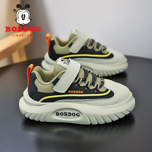巴布豆男童鞋秋冬2025新款皮面防水小男孩板鞋防滑软底儿童运动鞋