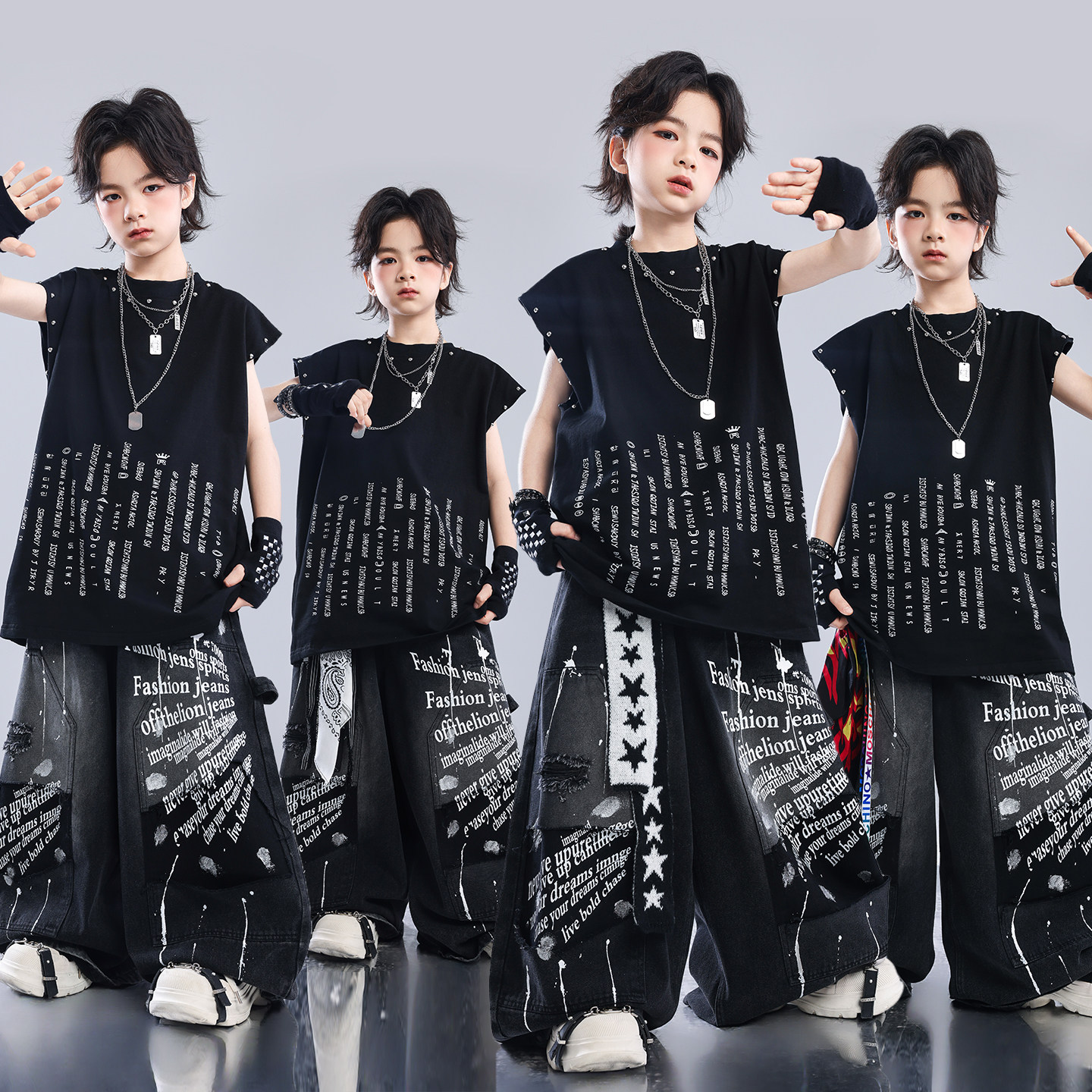 街舞儿童潮服少儿服装hiphop童装男架子鼓演出服男童嘻哈宽松套装图片