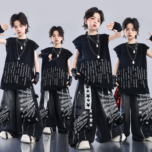 街舞儿童潮服少儿服装hiphop童装男架子鼓演出服男童嘻哈宽松套装