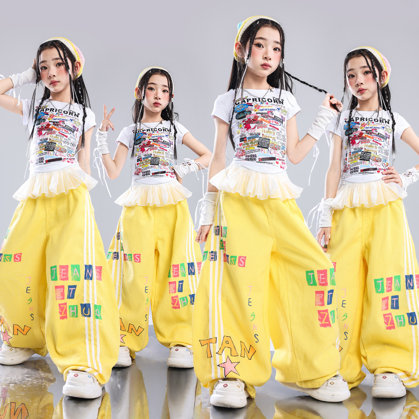 爵士舞服装女童潮酷时髦儿童多巴胺走秀潮服少儿演出服jazz套装女图片