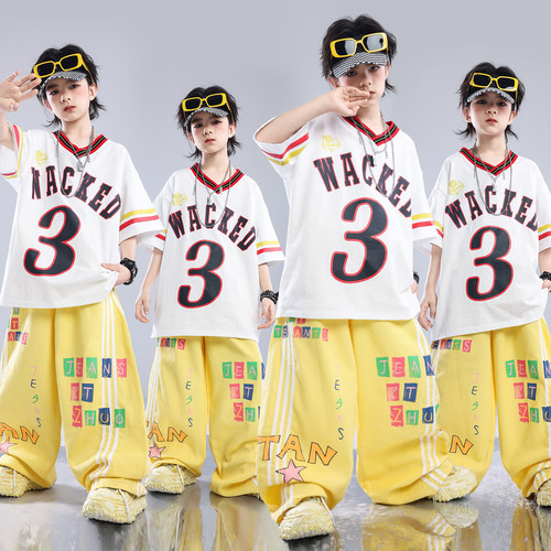 街舞儿童潮服少儿服装hiphop童装男孩舞蹈演出服男童宽松潮牌套装