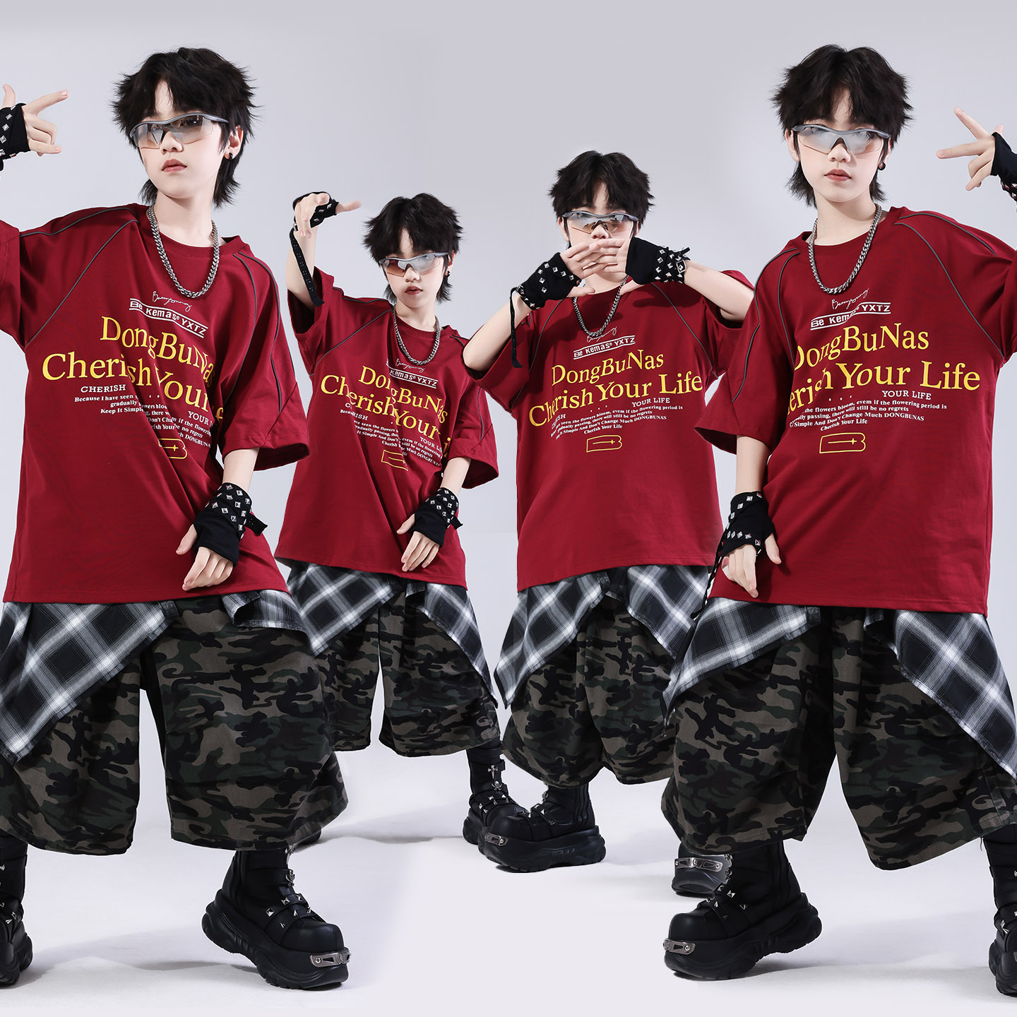 街舞儿童潮服架子鼓演出服男童少儿服装hiphop炸街童装嘻哈风套装