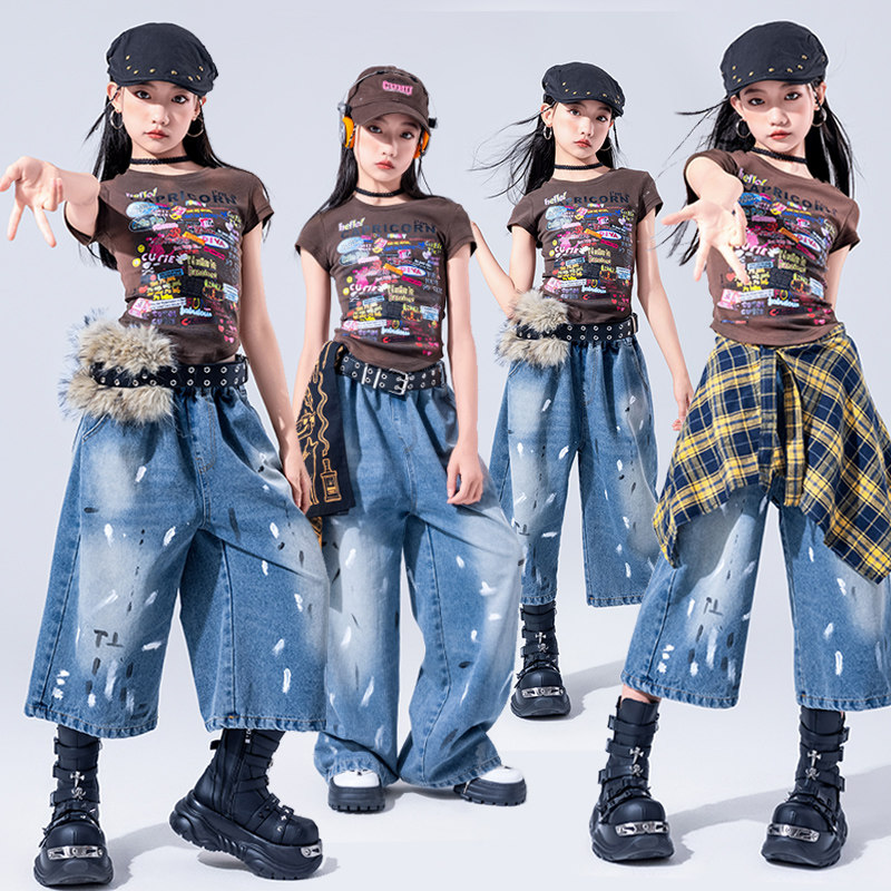 爵士舞服装女童潮酷时髦嘻哈街舞jazz套装儿童模特时尚走秀潮服夏