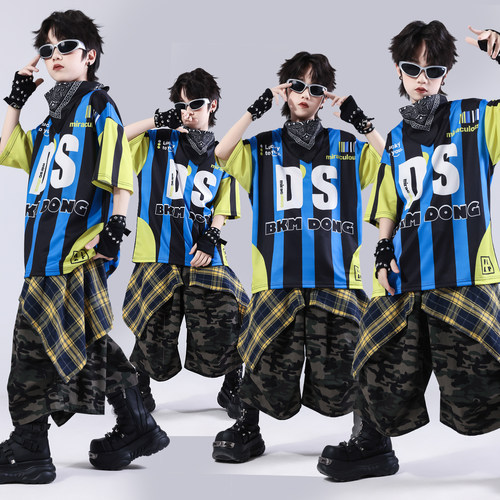 街舞儿童潮服hiphop童装少儿服装男童架子鼓演出服嘻哈风迷彩套装
