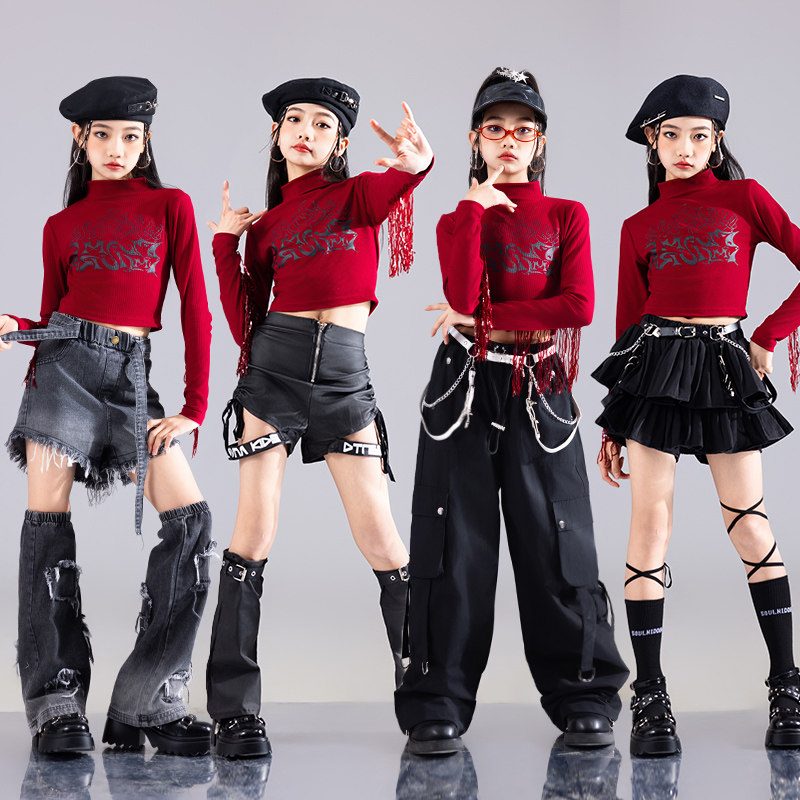 春节儿童喜庆演出服少儿红色爵士舞服装女童潮酷时髦儿童走秀潮服,童装/婴儿装/亲子装,儿童演出服,淘宝优惠券,粉丝福利购,淘宝优惠卷