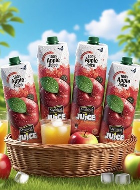 希腊原装进口米修斯苹果汁1L*4苹果美式轻断食果蔬汁饮料酒席果汁
