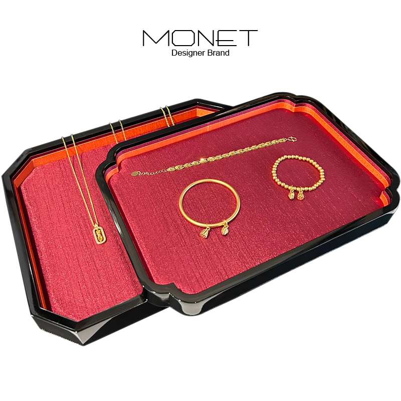 高档烤漆首饰托盘手串手镯饰品盘宫廷风文玩收纳看货盘老铺古法金