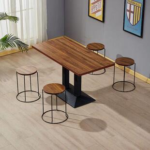 小吃店餐饮商用桌子椅套装组合饭店餐厅奶茶店岩板小圆方桌