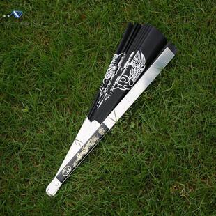 全纯不锈钢骨扇功夫太极扇兵器暗器武术器械折扇男双龙铁扇子响扇