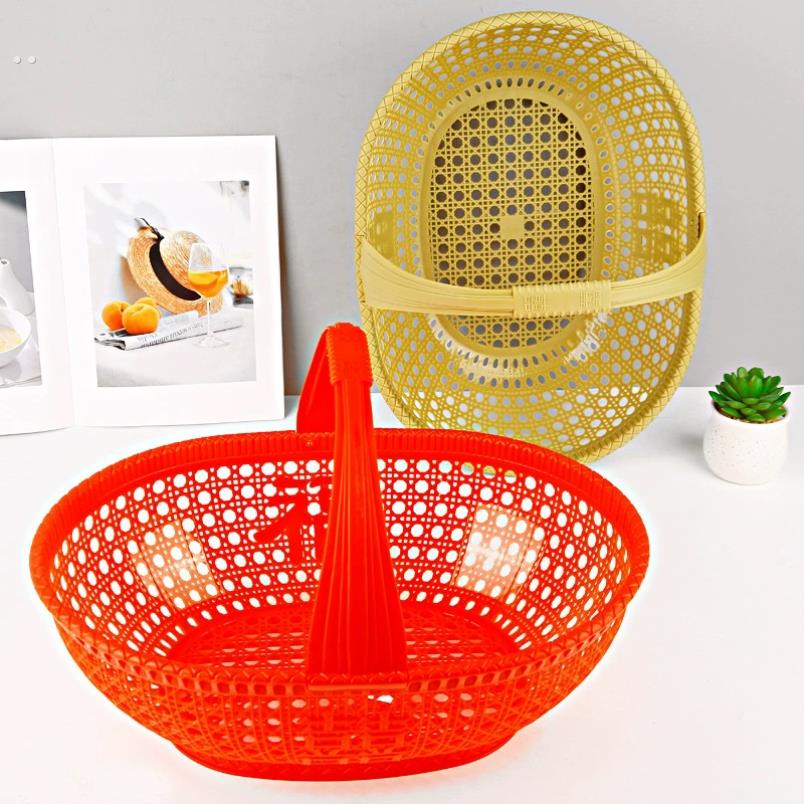手提熟胶水果菜篮子塑胶篮子捡鸡蛋彷滕竹编织结婚超市大号手提篮
