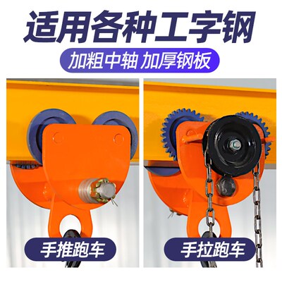 工字钢手拉跑车桃型滑轮0.5/1/2/3/5T吨单轨道行车滑车手推小跑车