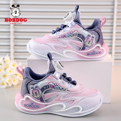 巴布豆童鞋女童运动鞋2026春秋季新款网面透气旋转扣儿童跑步鞋子
