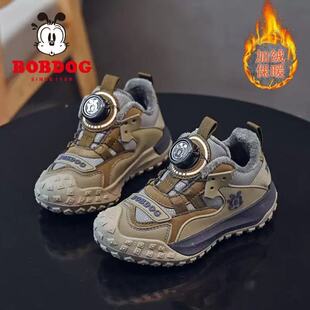 巴布豆男童棉鞋2026秋冬季新款男童运动鞋皮面加绒保暖男孩儿童鞋