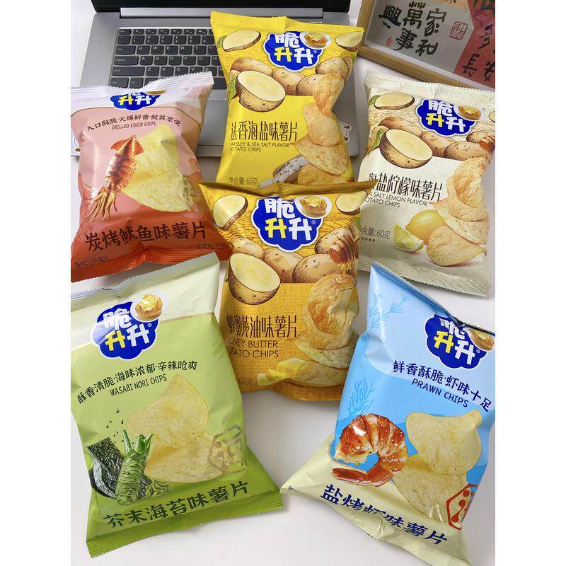 脆升升薯片炭烤鱿鱼味薯片芥末海苔味薯片盐烤虾味土豆片蜂蜜奶油