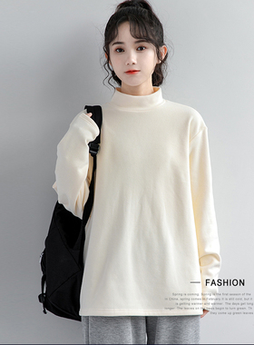 大码300斤双面德绒半高领打底衫女新款秋冬季上衣磨毛内搭小卫衣