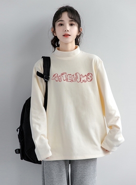 半高领双面德绒打底衫女2025新款秋冬内搭加厚卫衣保暖春秋季上衣