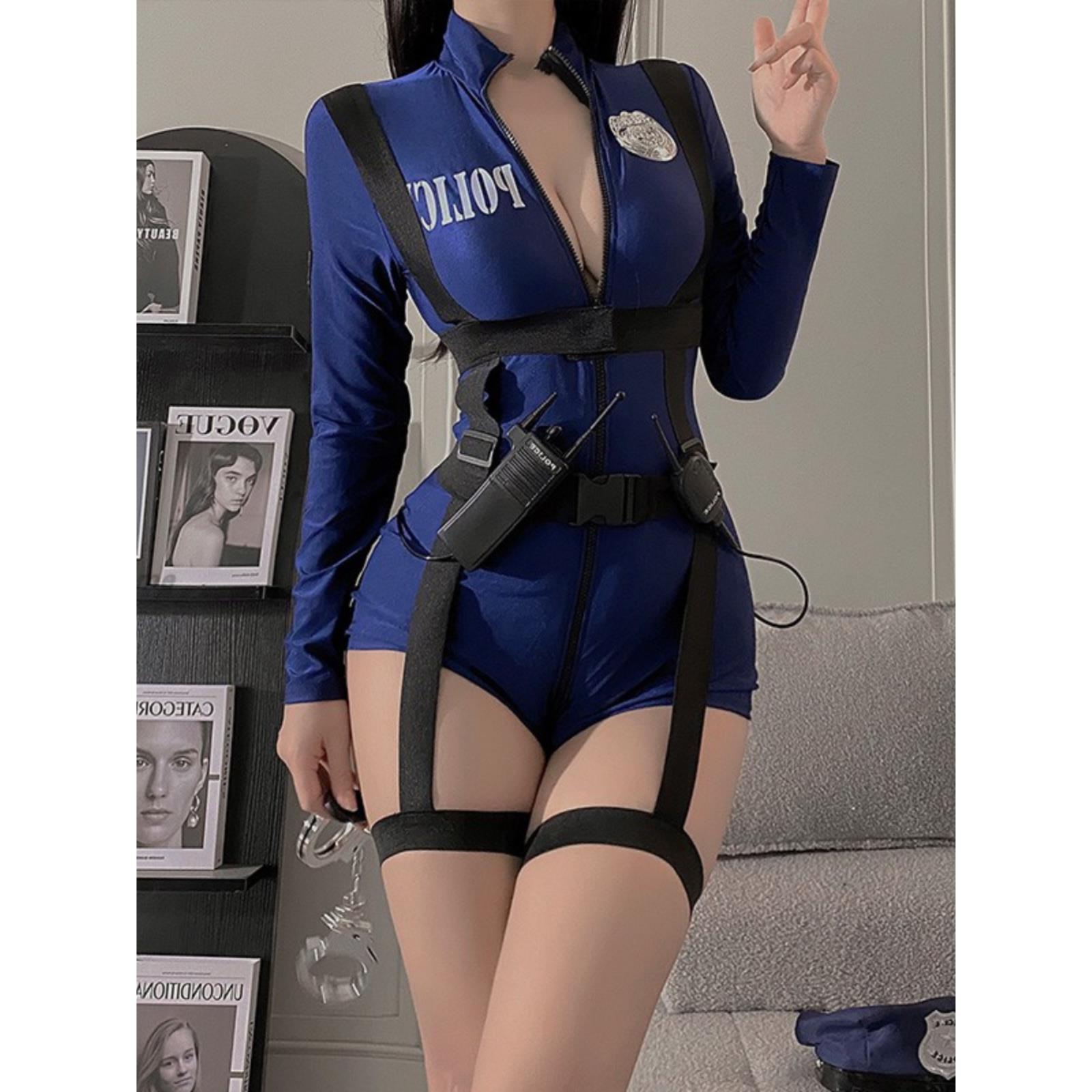 女警cosplay服性感大码制服角色扮演拉链开档免脱纯欲欧美风夜场