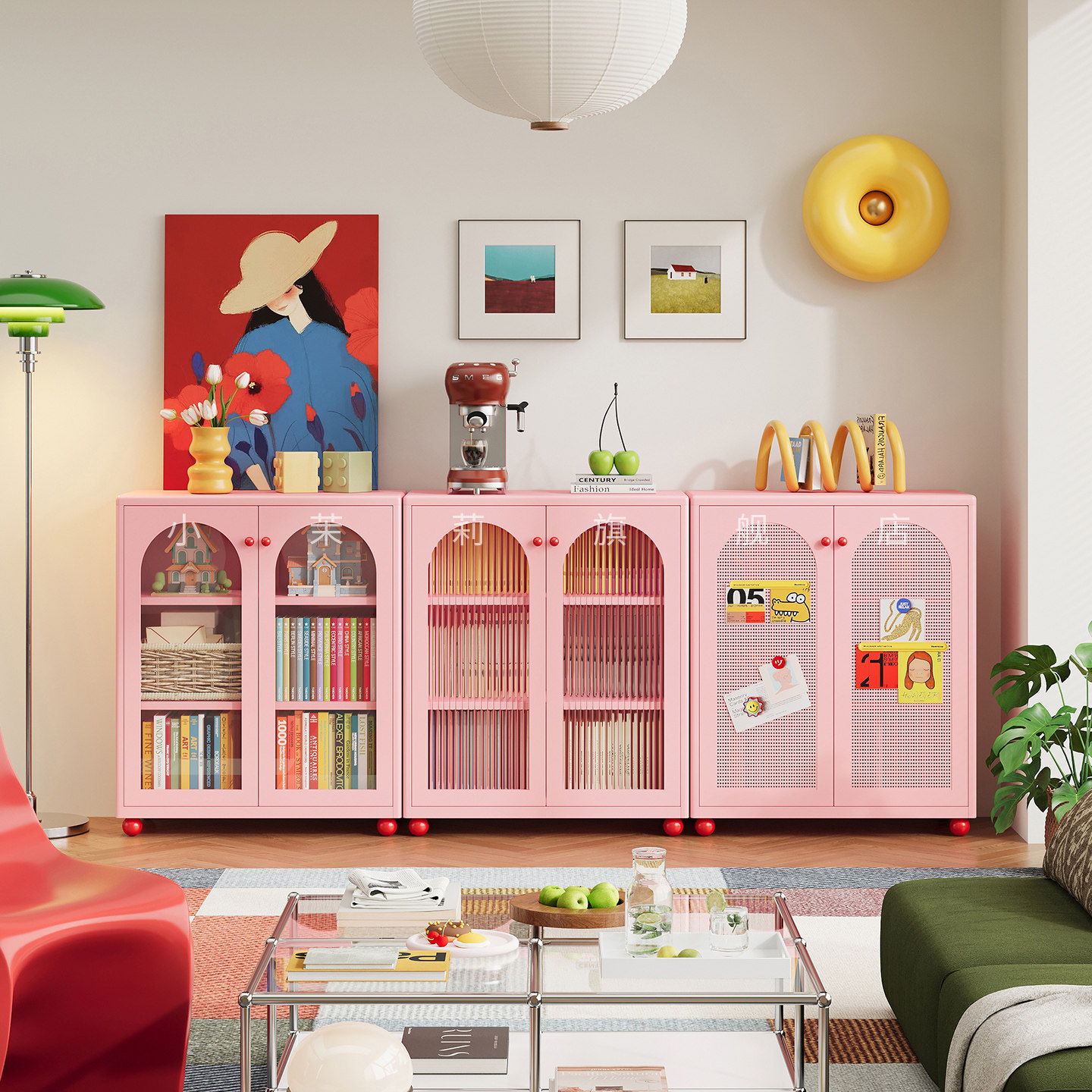 钢制对开门书柜矮柜组合落地置物柜带门防尘书架展示柜客厅储物柜