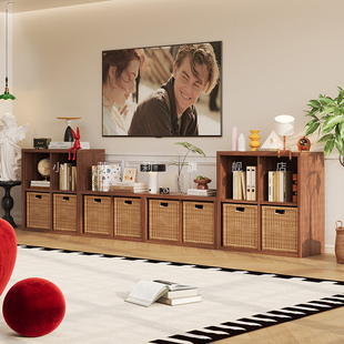 中古风钢制书柜矮柜自由组合柜格子柜模块柜电视柜落地收纳储物柜