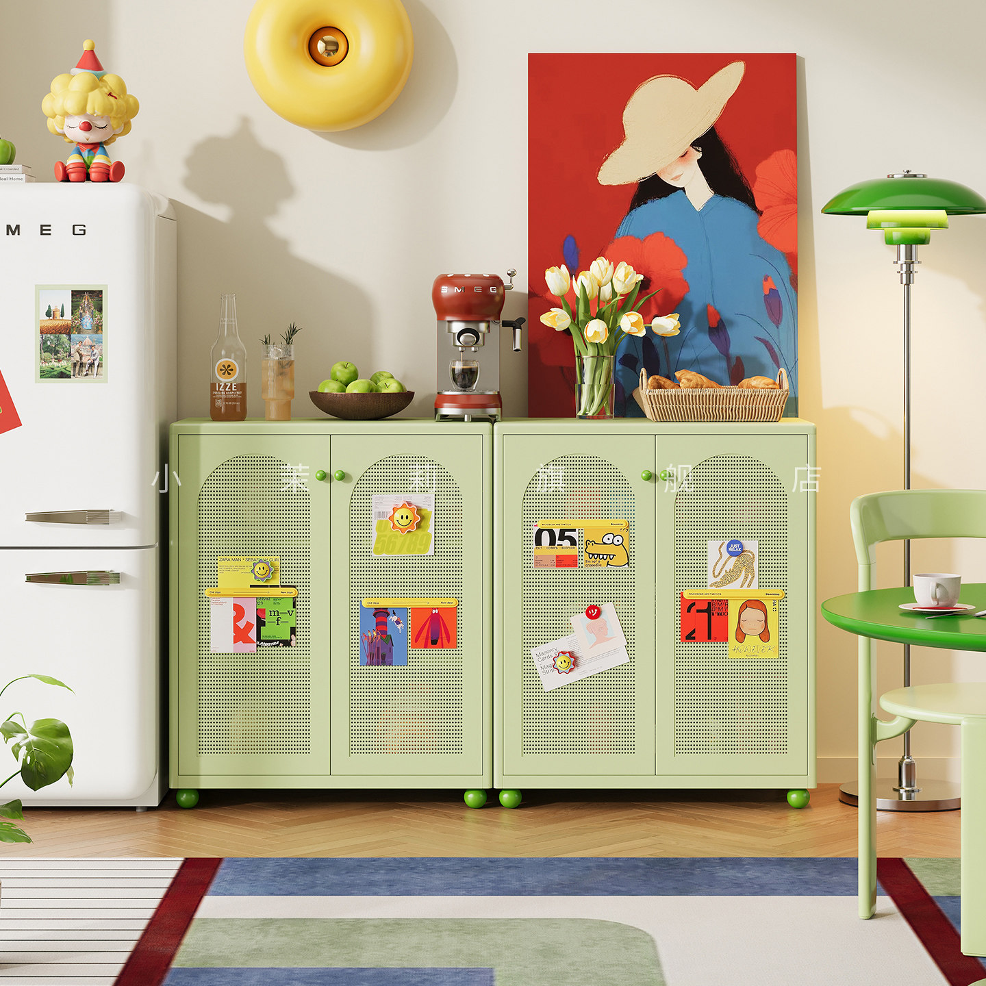 创意简约铁艺餐边柜复古金属边柜客厅靠墙咖啡柜一体储物柜置物柜