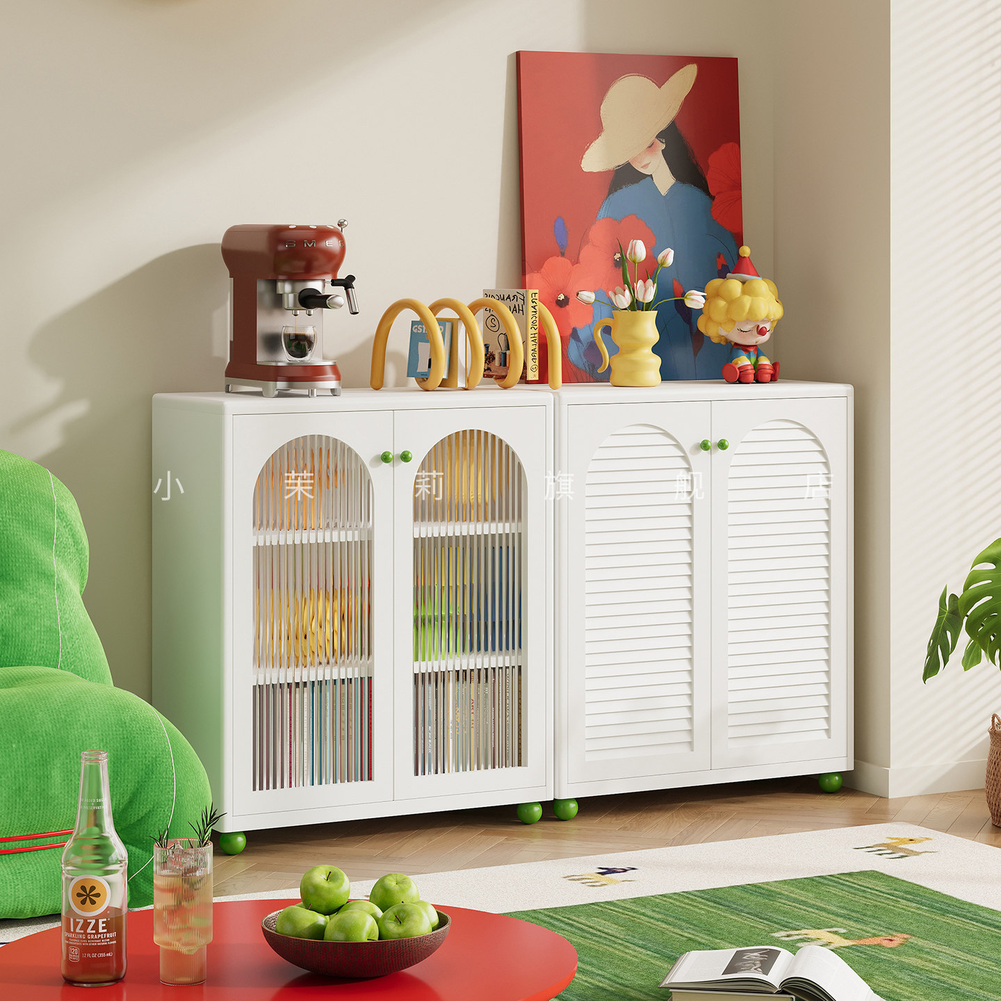 学生钢制书柜落地双层开门小矮柜书架书房阅读区铁皮置物柜储物柜