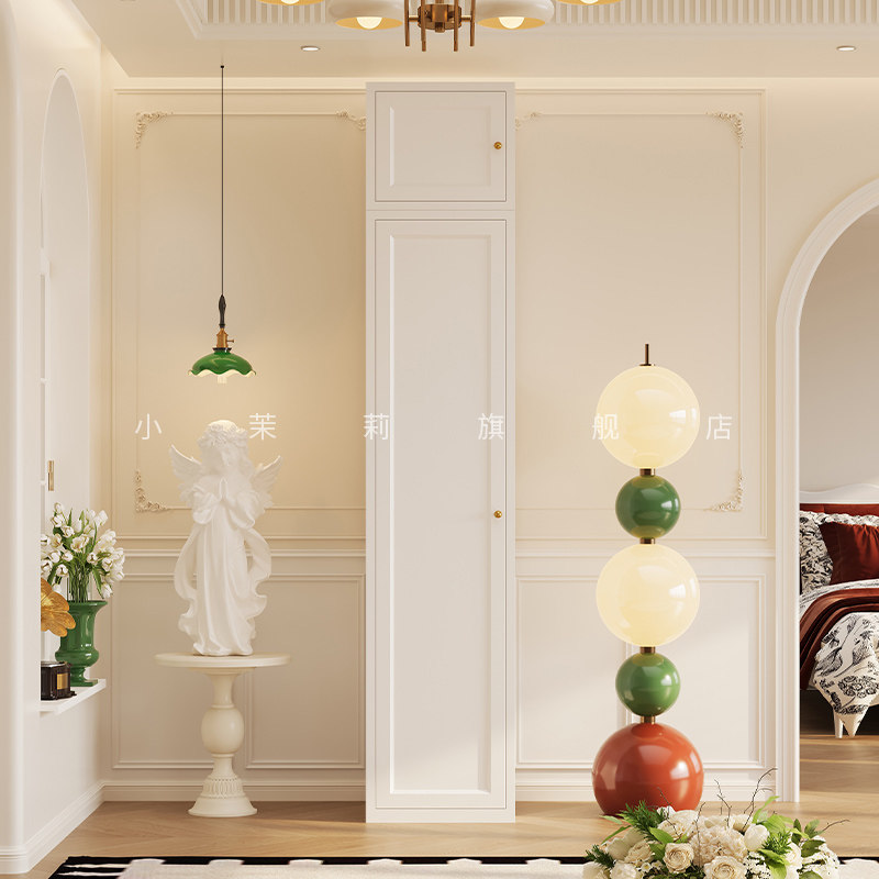 2.2米高法式奶油风单门夹缝衣柜顶柜组合窄衣橱卧室小型收纳柜子