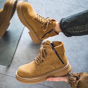 男士高帮马丁靴2025新款翻毛真皮工装靴子秋冬加绒覆古厚底大黄靴