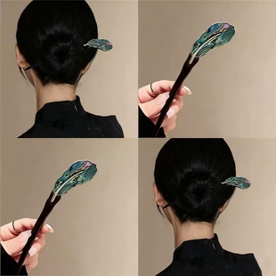 高端贝母扇发簪中式女黑檀木高级感木头簪子盘发国风天然发钗新款