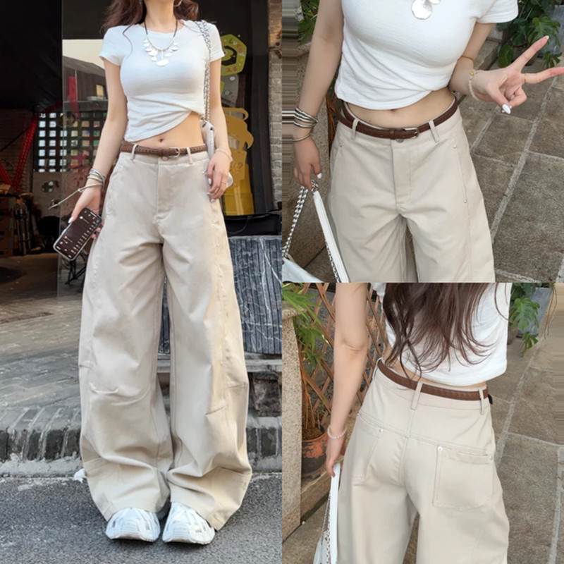 美式高腰显瘦直筒休闲弯刀裤