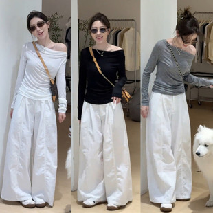 纯欲风减龄百搭后背镂空斜肩一字领长袖T恤修身显瘦绝美上衣女秋