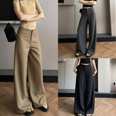 子 女春夏百搭修身 阔腿裤 显瘦垂感直筒微喇长裤 老钱风休闲气质西装