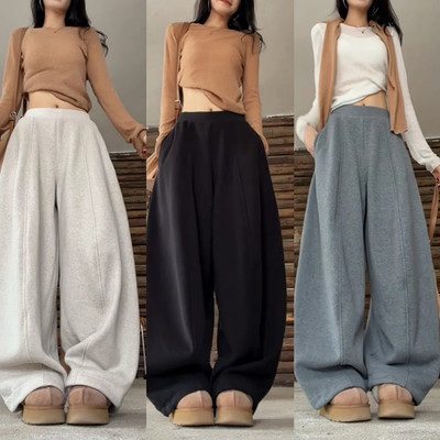 时尚立体加绒加厚阔腿卫裤