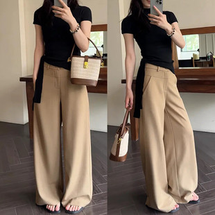 老钱风宽松垂感休闲阔腿西装裤女夏高级感百搭高腰显瘦休闲直筒裤