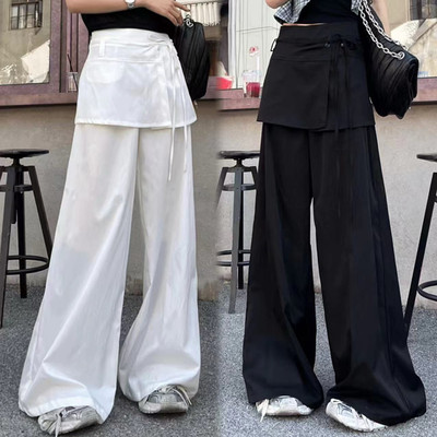 设计感可拆卸屁帘假两件阔腿女夏