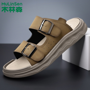 拖鞋 木林森凉鞋 露趾透气懒人一脚蹬凉拖外穿休闲沙滩鞋 新款 男夏季
