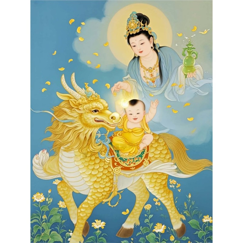 求子图麒麟送子装饰送子观音画吉祥富贵居家墙壁贴画不干胶贴纸