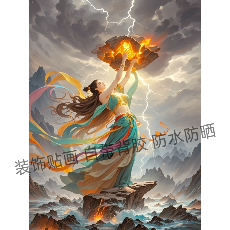 经典神话女娲补天敦煌风海报贴画墙面遮瑕装饰出租屋商不干胶贴纸