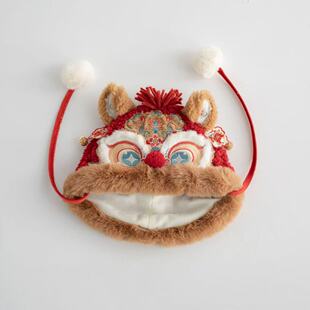 【年兽帽】宝宝新年传统手工刺绣虎头帽儿童加绒加厚冬装喜庆帽子