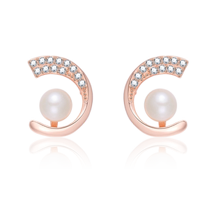 蔻润优雅圆弧天然淡水珍珠耳钉银耳饰耳环女简约京润珍珠节日礼物