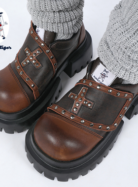 purple tiger【原创】美拉德增高小皮鞋女2025百搭亚文化厚底鞋