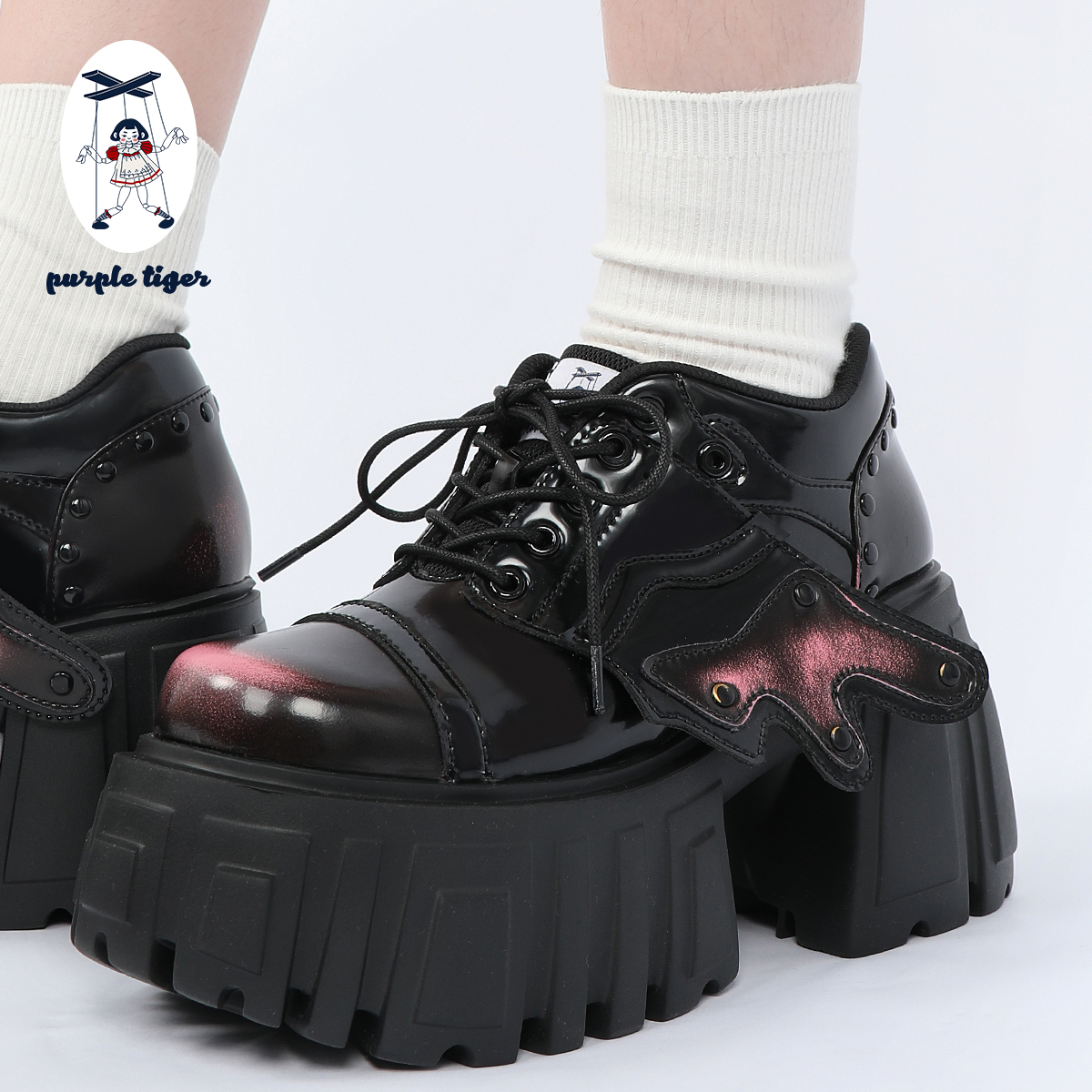 风哥特擦色小皮鞋朋克厚底单鞋