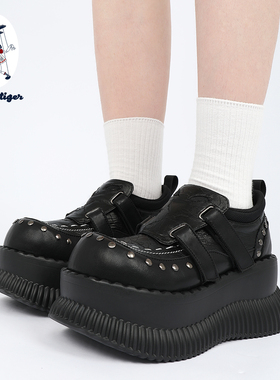 purple tiger【原创】朋克风铆钉小皮鞋女2025新款轻亚百搭厚底鞋