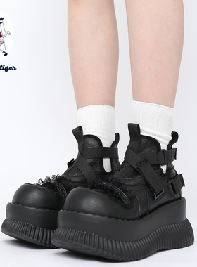 purple tiger【原创】暗黑辣妹厚底短靴女2025夏季摇滚百搭高帮鞋