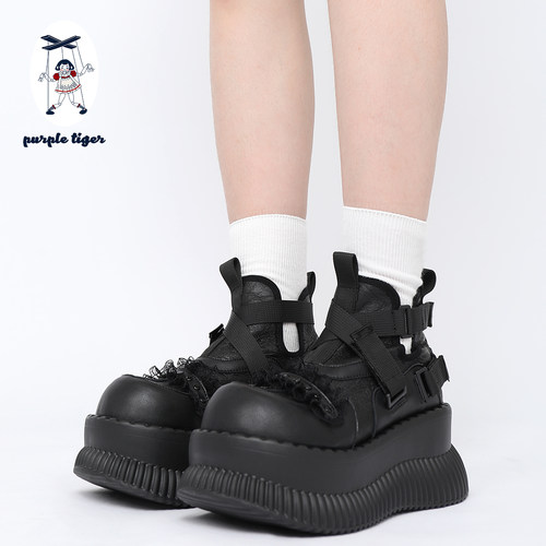 暗黑辣妹厚底短靴摇滚百搭高帮鞋