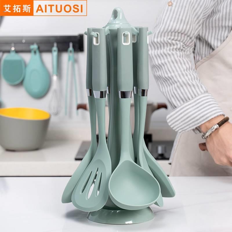 艾拓斯硅胶厨具套装七件套锅铲耐高温家用汤勺漏勺不粘锅铲子全套