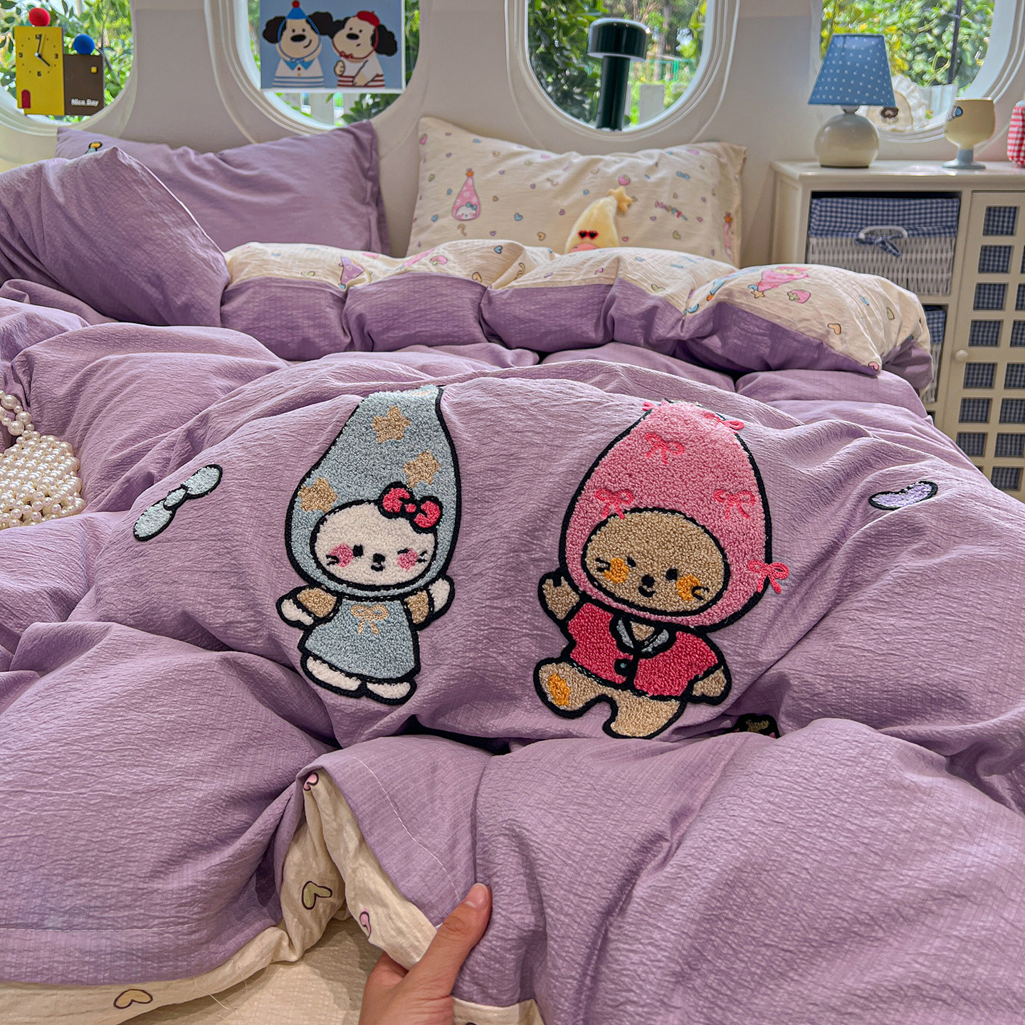 卡通少女高帽kt猫咪纯棉四件套