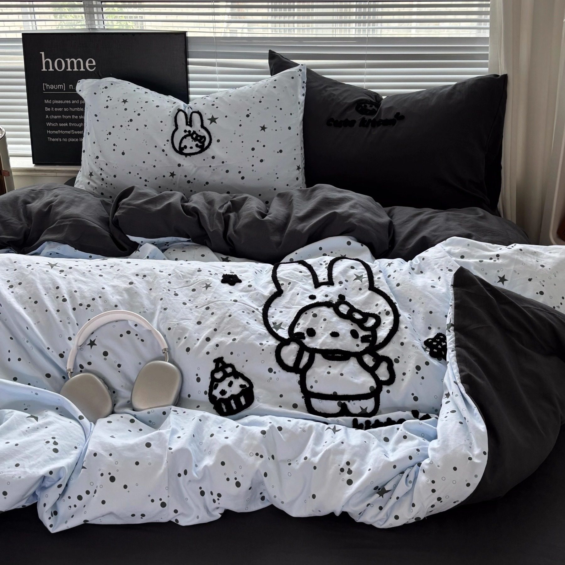 ins可爱繁星小兔毛巾绣水洗棉全棉四件套纯棉被套床单学生三件套