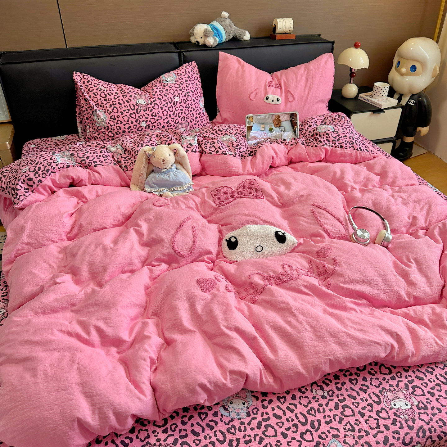 少女心豹纹美乐蒂纯棉全棉四件套